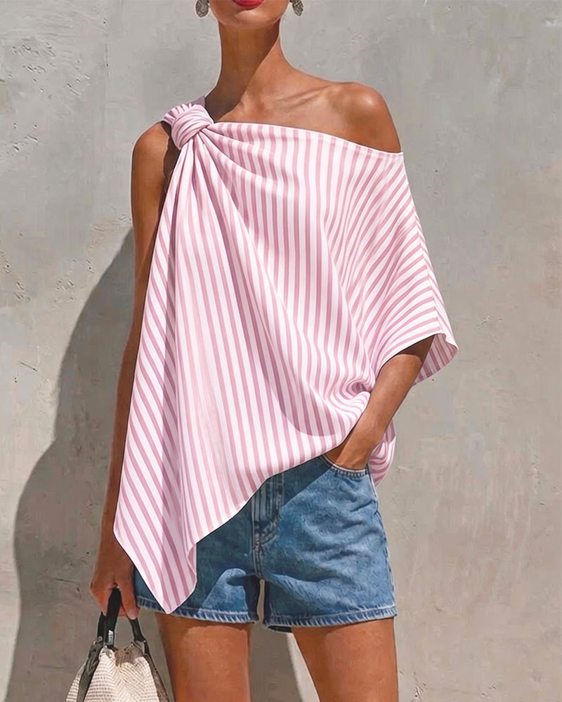 Striped Loose Asymmetric Design Blouse