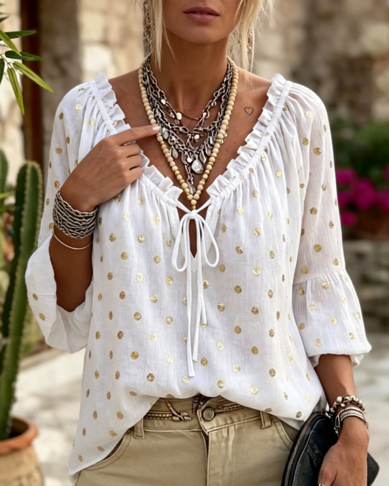 V-Neck Flare Sleeve Blouse