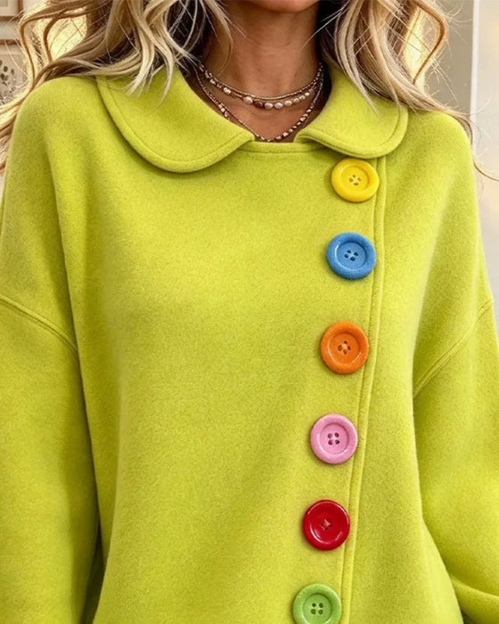 Lapel Contrast Buttoned Cross Coat