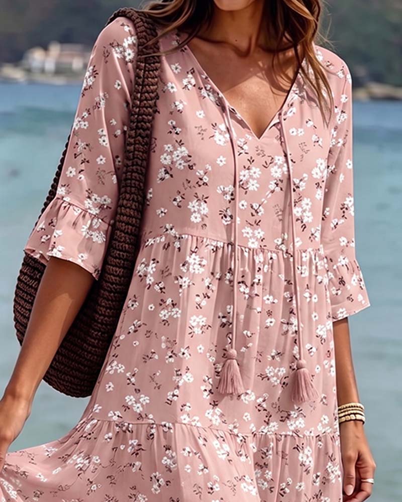 Floral V-Neck Strappy Dress