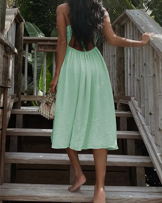 Textured Cut-Out Spaghetti Strap Midi Dresses