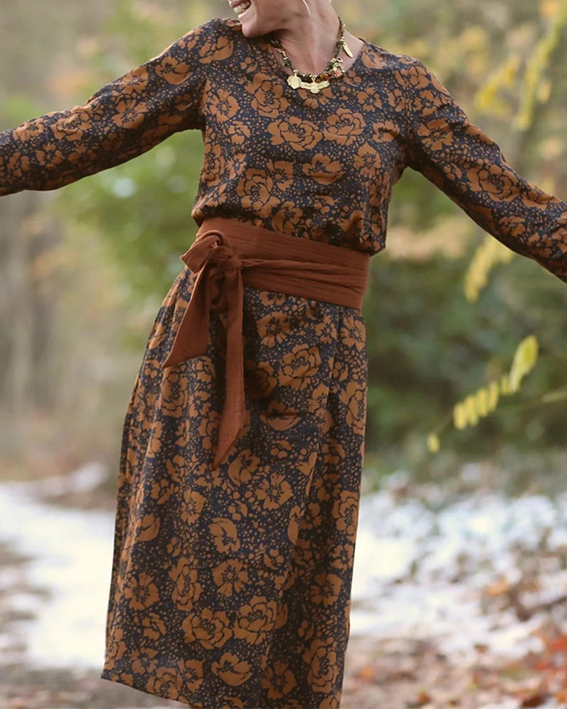 Floral Print Round Neck Loose Dress