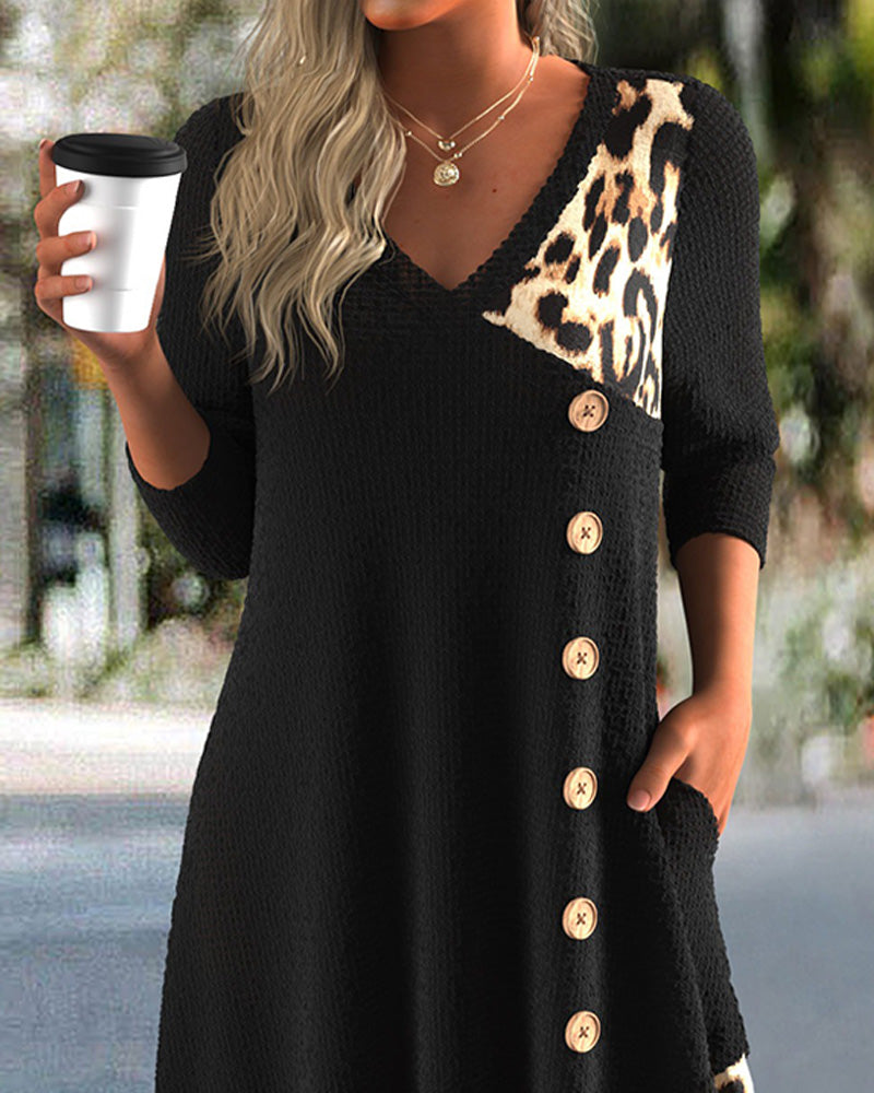 V-Neck Leopard Cross Patchwork Dress