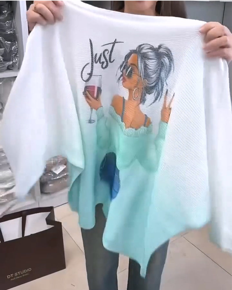 Gradient Print Bat Sleeve Pullover