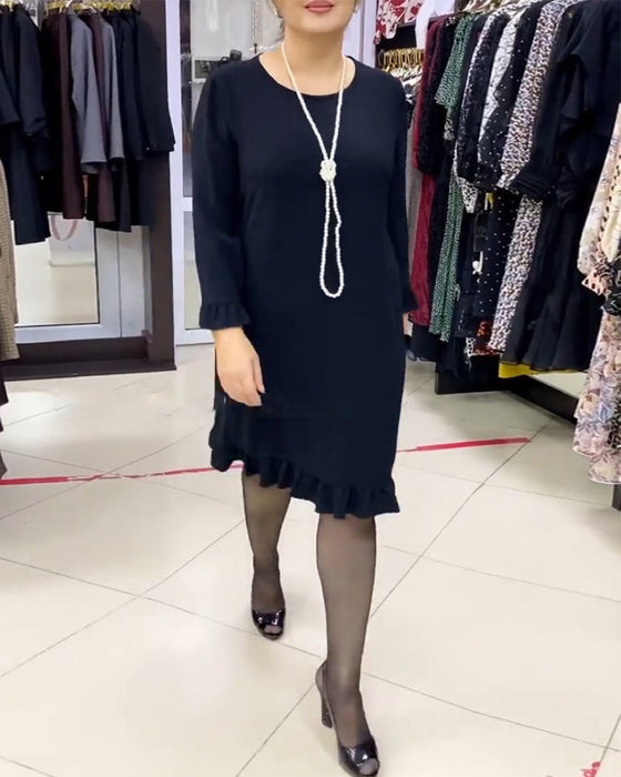 Patchwork ruffled solid color dress