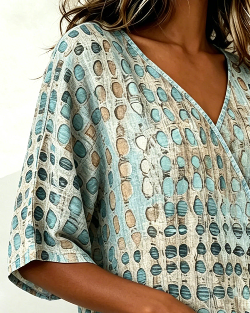 Casual Polka Dot Lace-Up Blouse