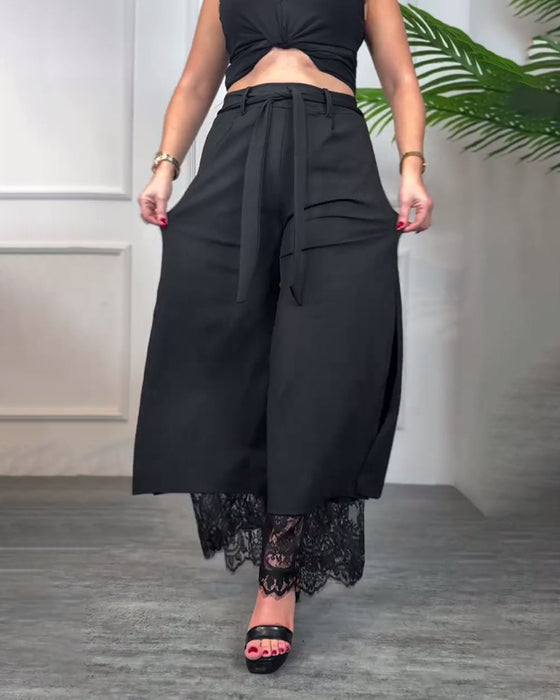 Lace-Trimmed Slit Trousers