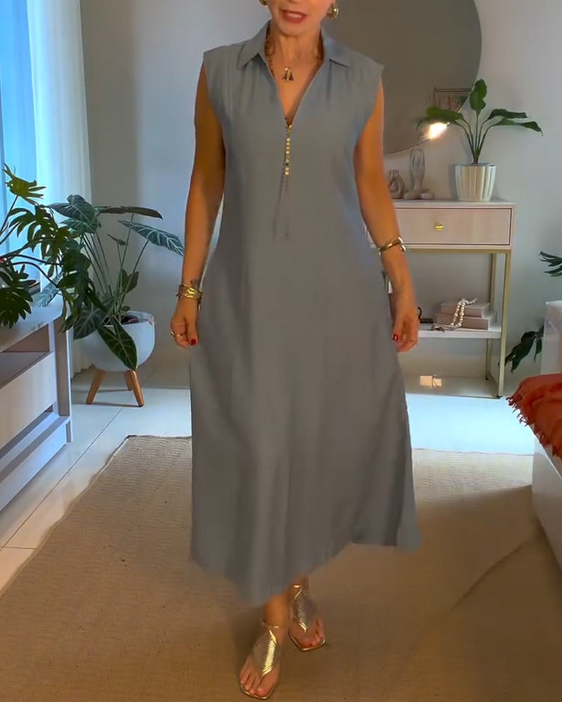 Elegant Lapel Long Dress