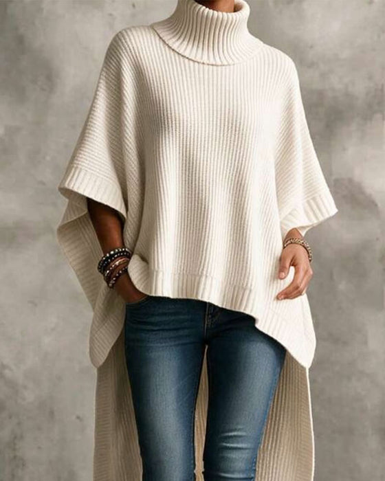 Turtleneck Cape Irregular Pullover