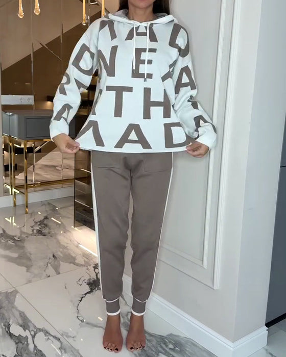 Hooded Letter Fashion Two-Piece Set
