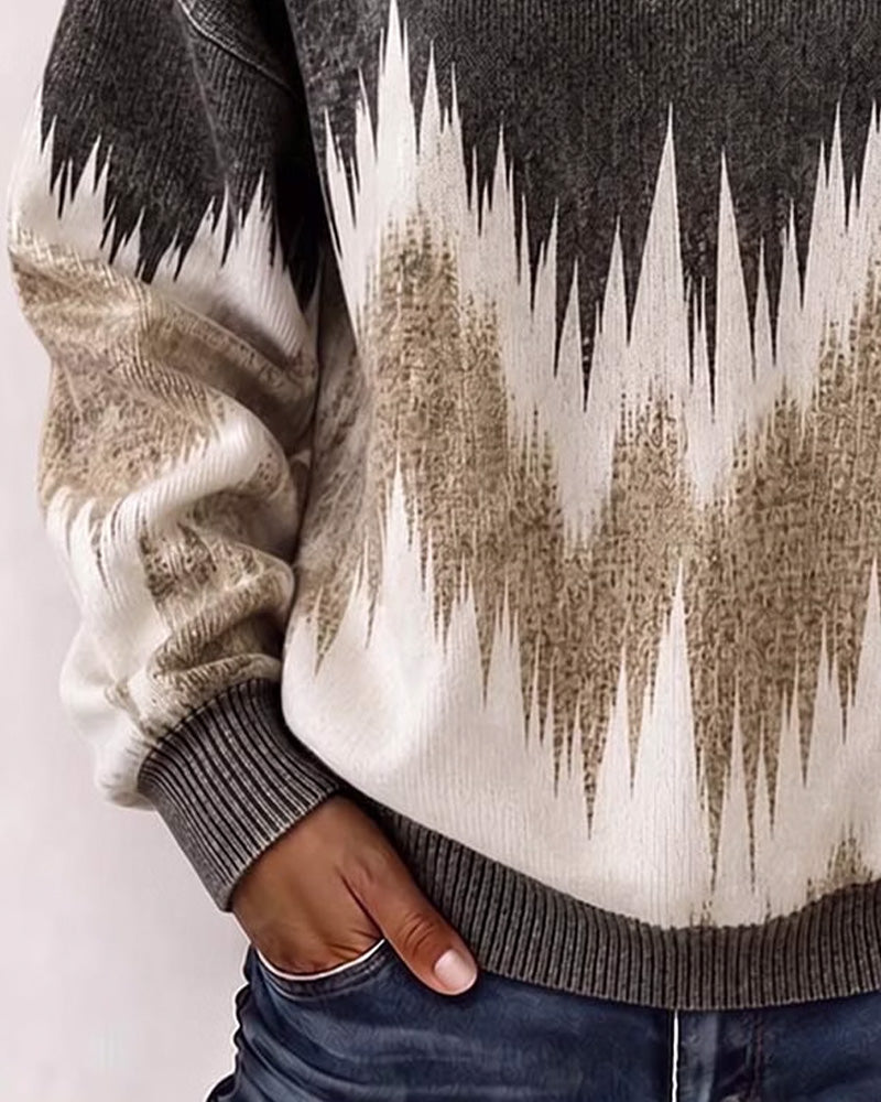 Collared Zipper Color-Block Loose Sweatshirt