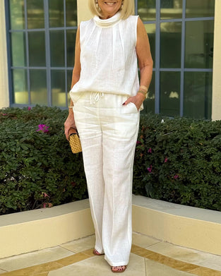 Half Turtleneck Pleated Sleeveless Tank Top