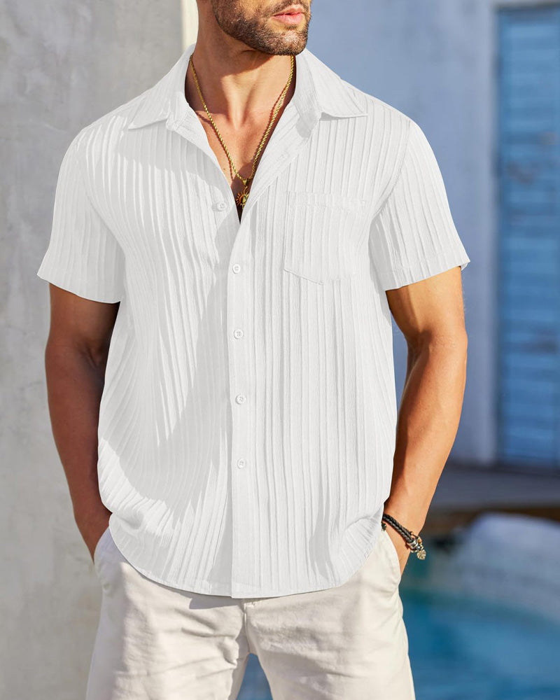 Men's Collared Button-Down Striped Shirt