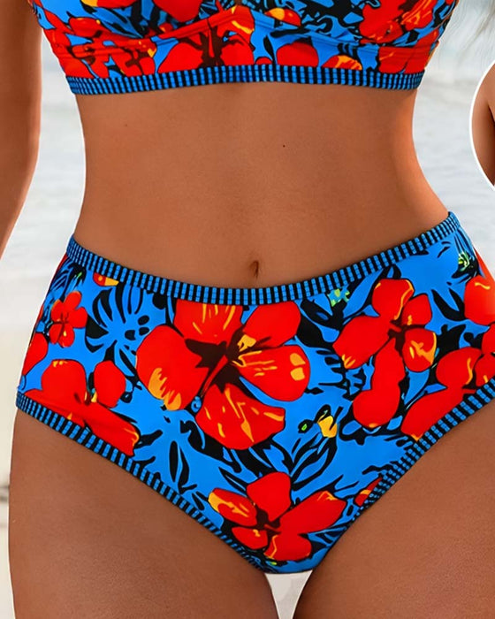 Floral Deep-V High-Waist Bikini