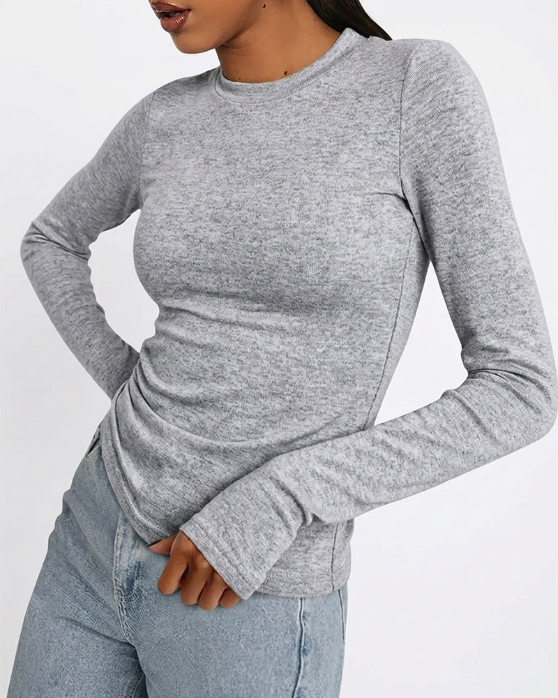 Crew Neck Slim Fit Long Sleeve Solid T-Shirt