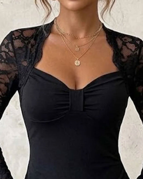 Twist Knot Lace Patchwork Fitted Top