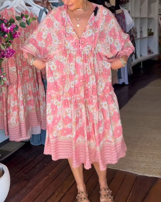 V-neck sweet printed dress