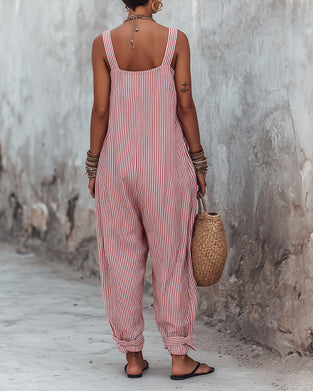Wide Strap Striped Overalls Jumpsuit