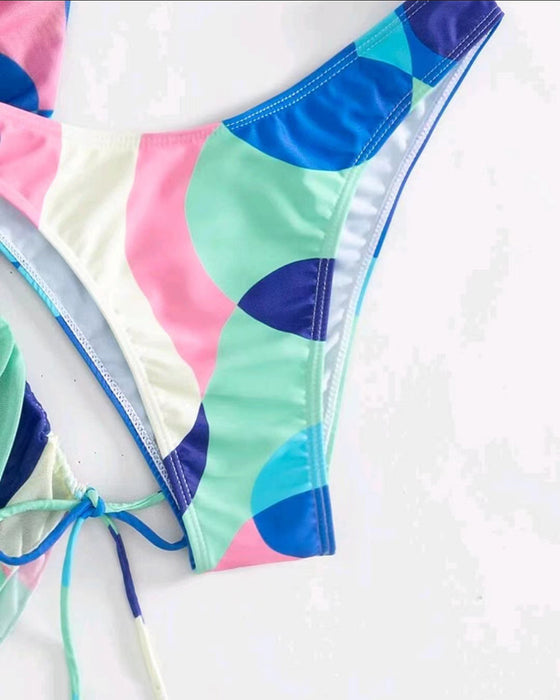Cover Up Printed Bikini Three-Piece Swimsuit