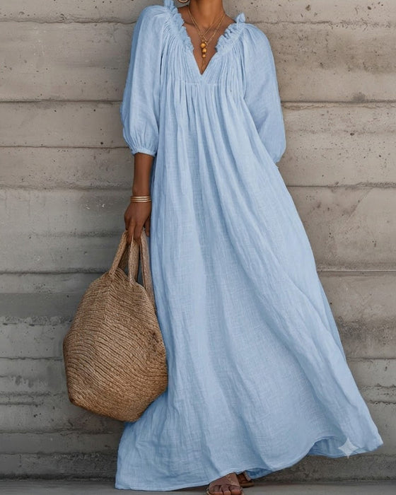 Pure White Bubble Sleeve Full Skirt Maxi Dress