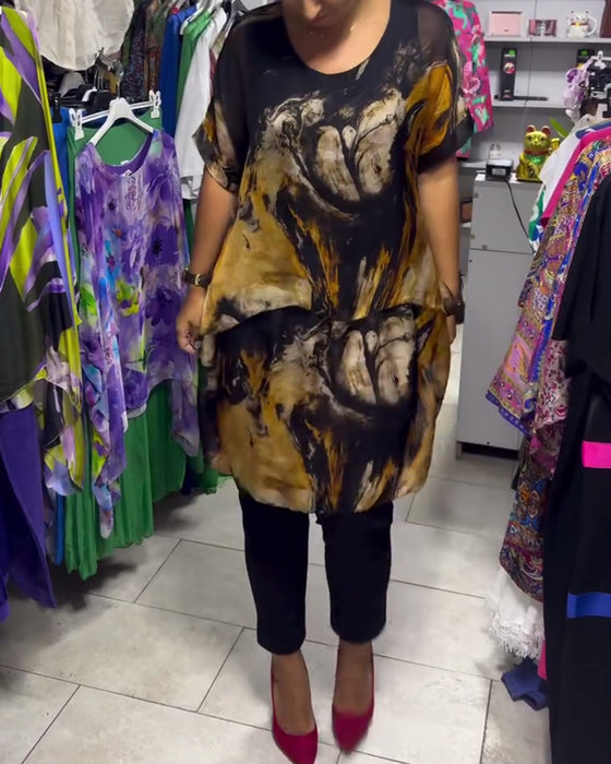 Round Neck Loose Casual Printed Top