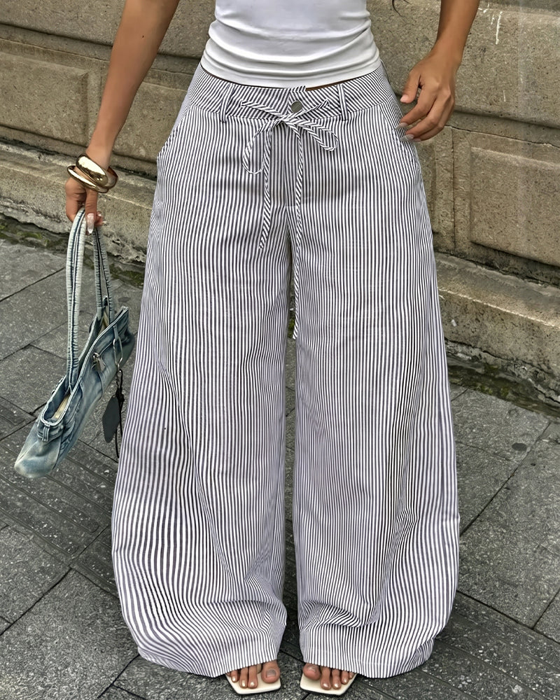 Casual Striped Wide Leg Pants