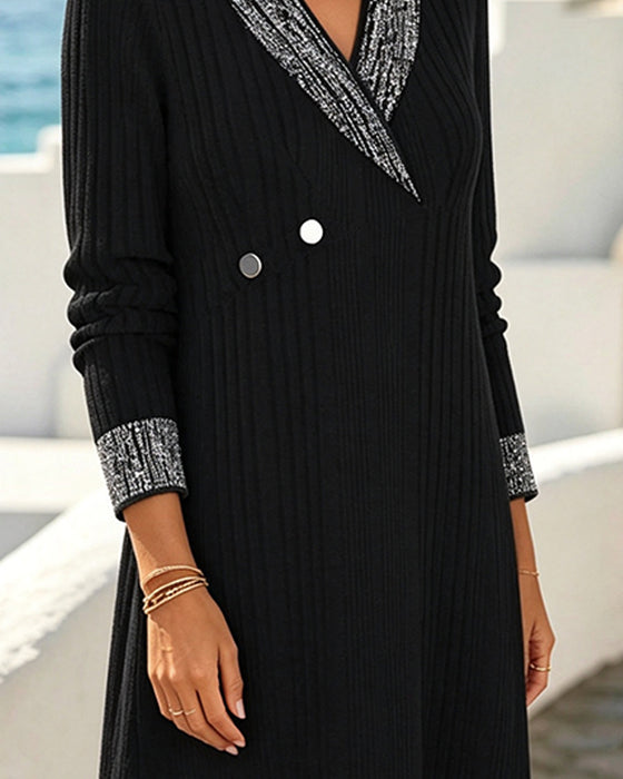V-Neck Color-Block Casual Dress