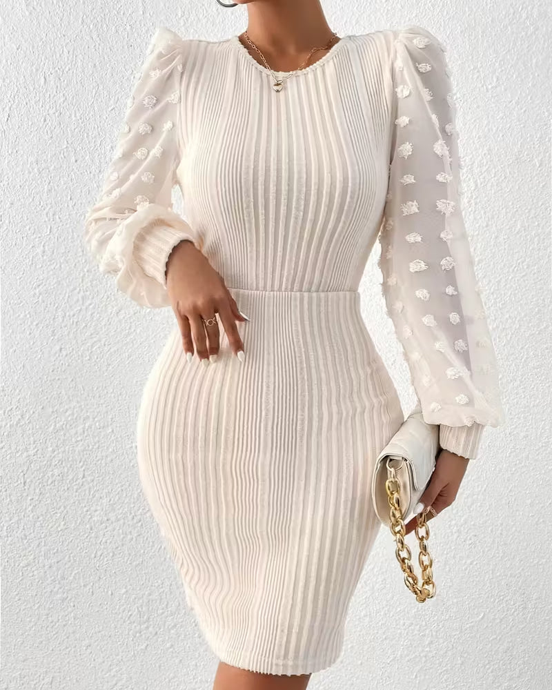 Elegant Three-Dimensional Floral Patchwork Waist Dress