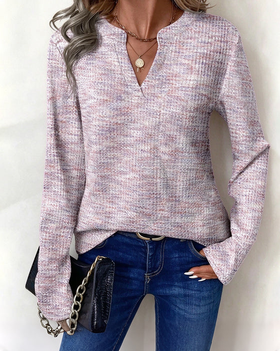Casual Long Sleeve V-Neck Top