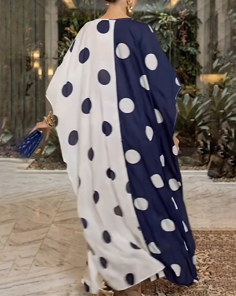 V-Neck Large Polka Dot Casual Dress