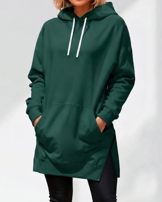 Solid Loose Fit Drawstring Hoodie