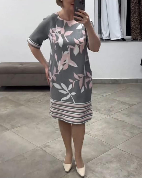 Leaf stripe print casual dress