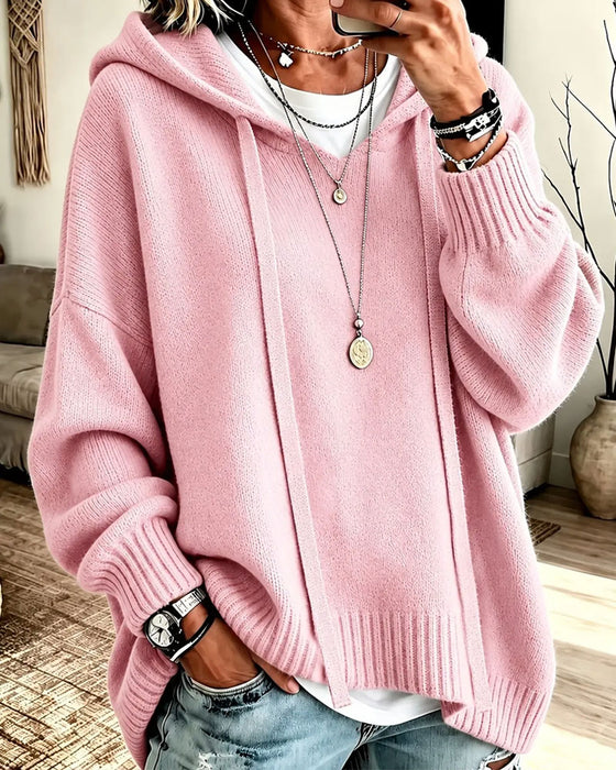 Hooded Drawstring Drop Shoulder Loose Pullover