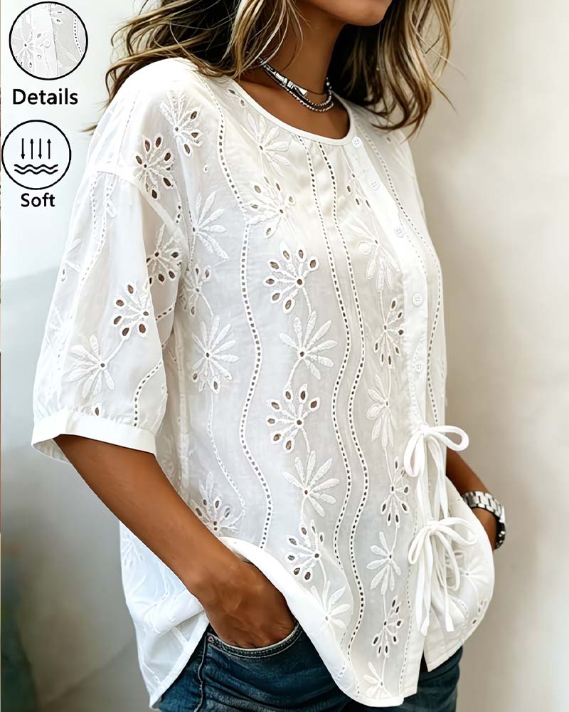 Side Tie Cut-Out Blouse