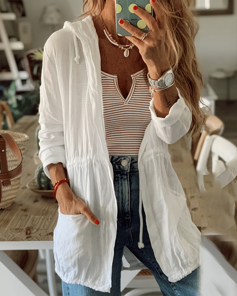 Hooded Casual Solid Drawstring Coat