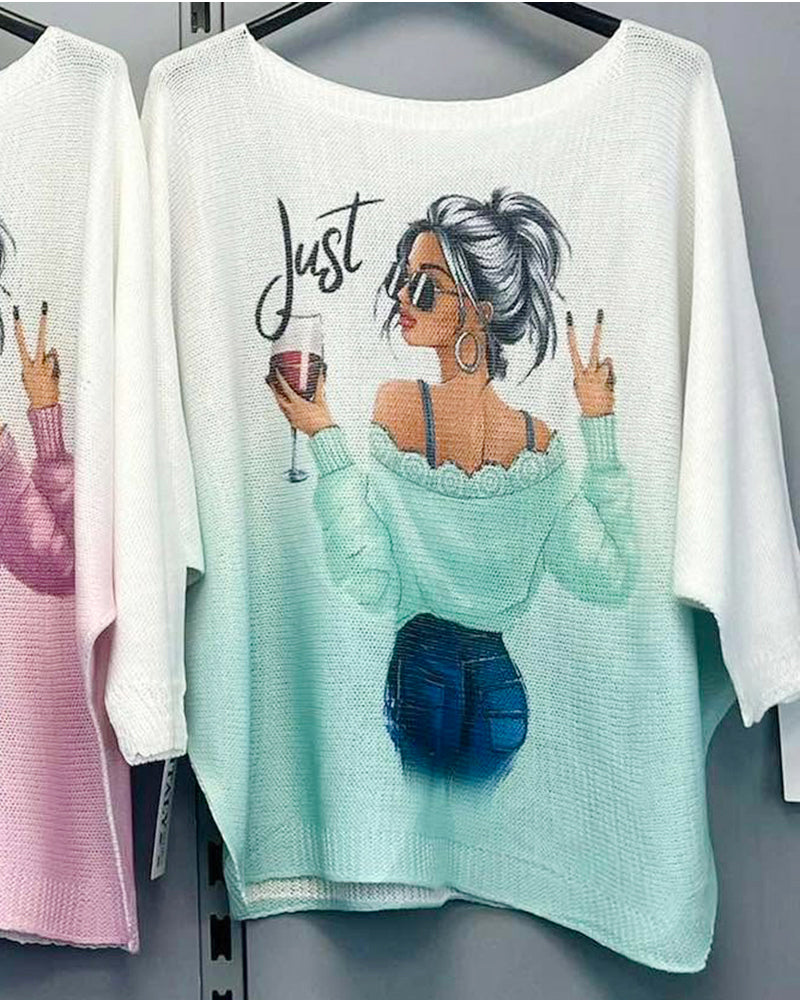 Gradient Print Bat Sleeve Pullover