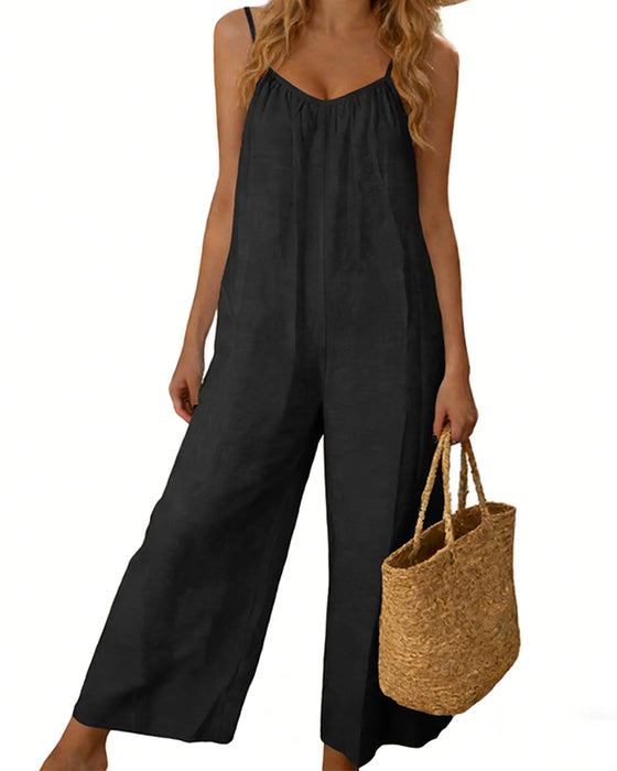 Spaghetti Straps Solid Color Jumpsuits
