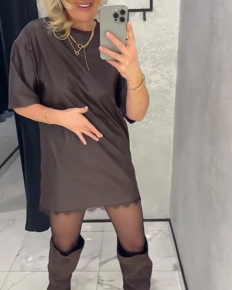 Solid Color Patchwork Short-Sleeved Dress