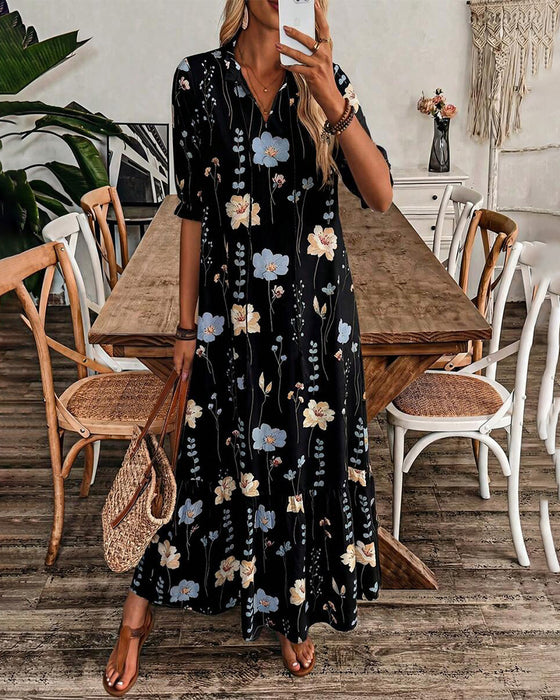 Floral Lapel Maxi Dress