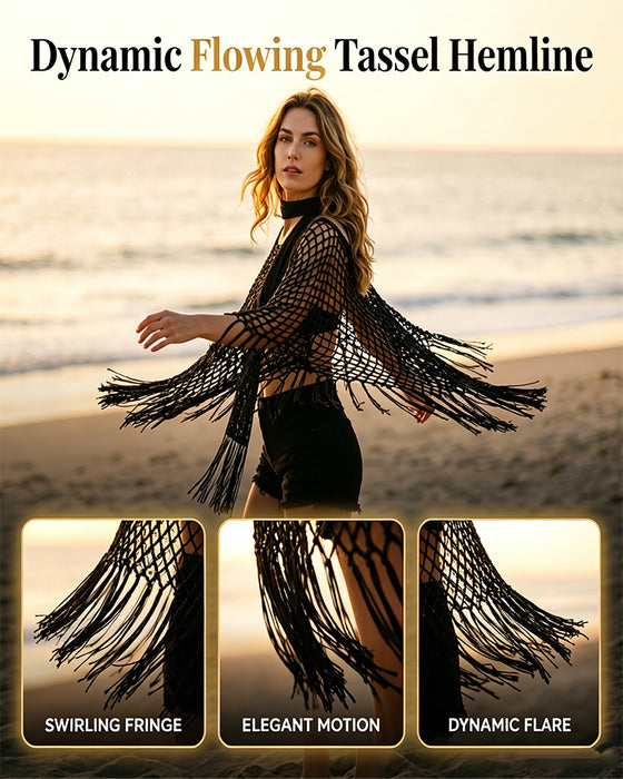 Fringe Mesh Hollow Out Pullover