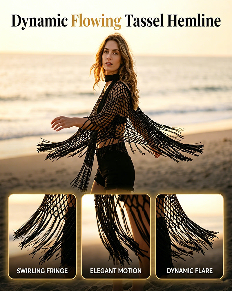 Fringe Mesh Hollow Out Pullover