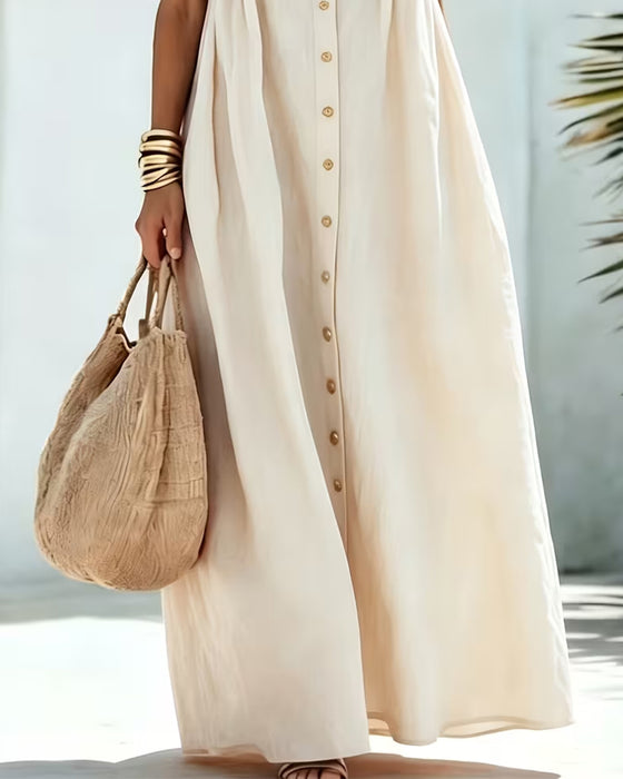 Round Neck Solid Color Dress