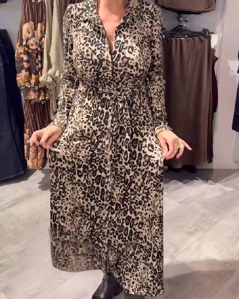 Leopard Print Fitted Waist Dress