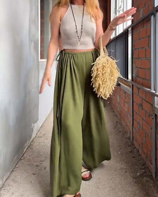 Loose Drawstring Wide Leg Pants