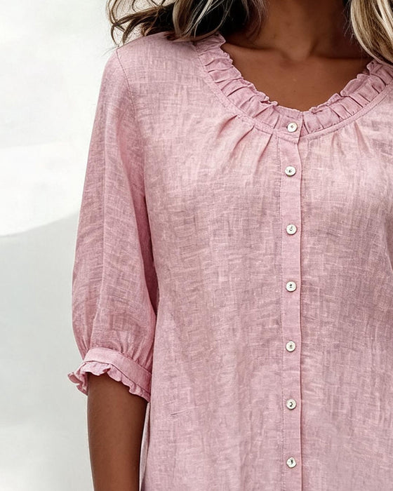 Ruffle Trim Button Shirt