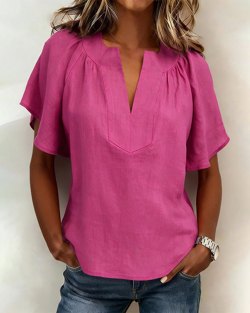 Raglan Sleeve Solid Color Blouse