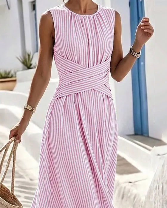 Stripe Twist Waist Sleeveless Maxi Dress