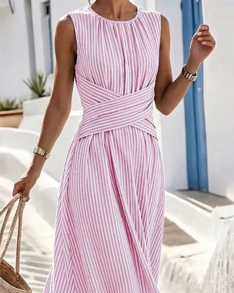 Stripe Twist Waist Sleeveless Maxi Dress