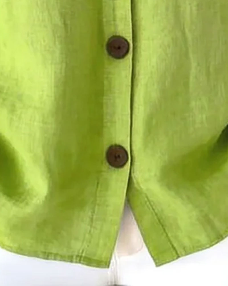 Cotton Linen Lapel Short Sleeve Shirt