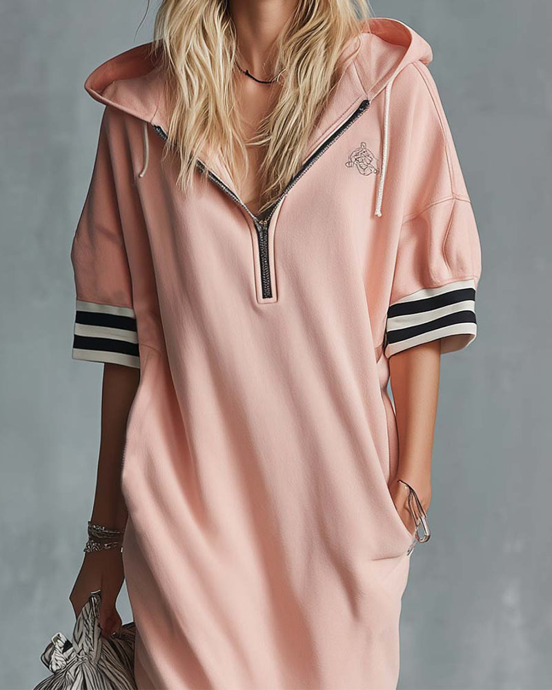 Short-Sleeve Hooded Sweatshirt Dress